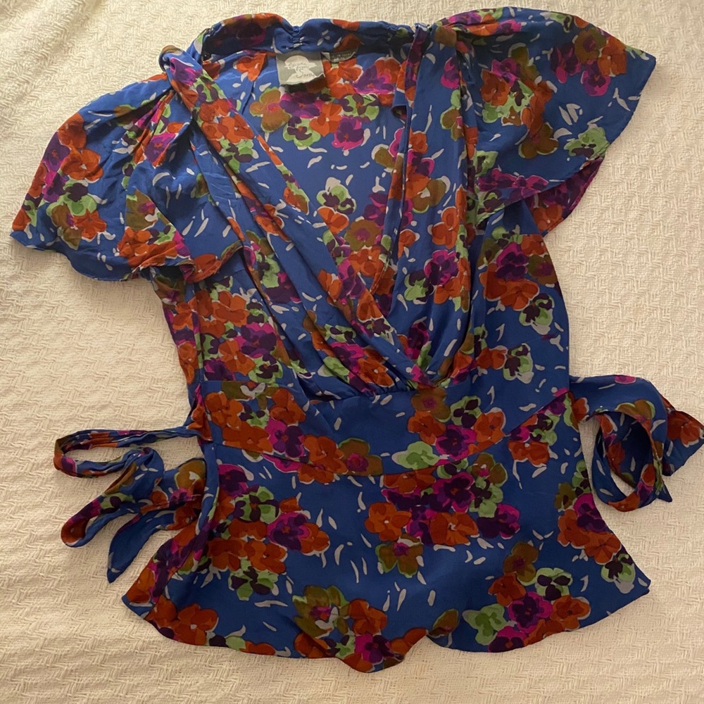 Rich blue silk Girls from Savoy floral top